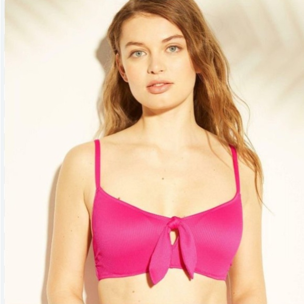 NWT Shade & Shore Bow Ribbed Bikini Top 36DD Pink 💝